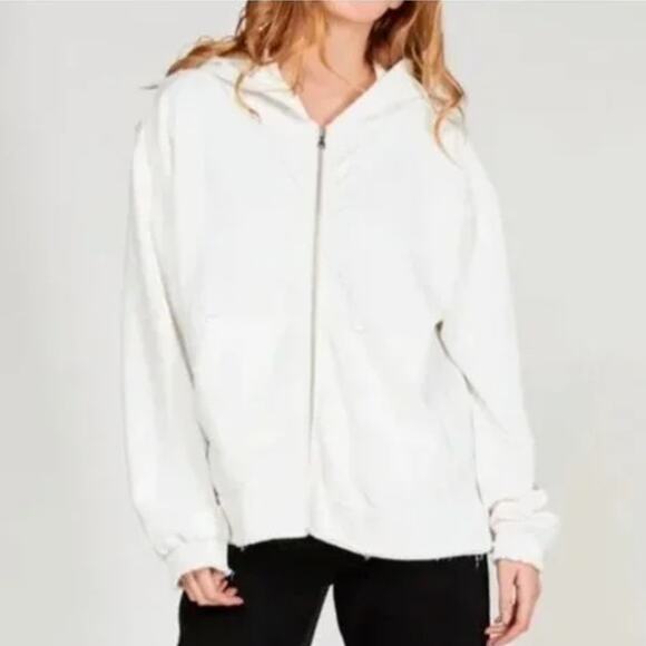 NEW Naked Wardrobe Boyfriend Oversized Full Zip Hoodie in White - Picture 1 of 10